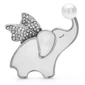 Pearl Elephant Silver Crystal Brooch